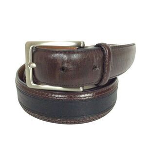 Johnston & Murphy Mens Belt Size 34 Black Brown Pebbled Leather Nickel Buckle